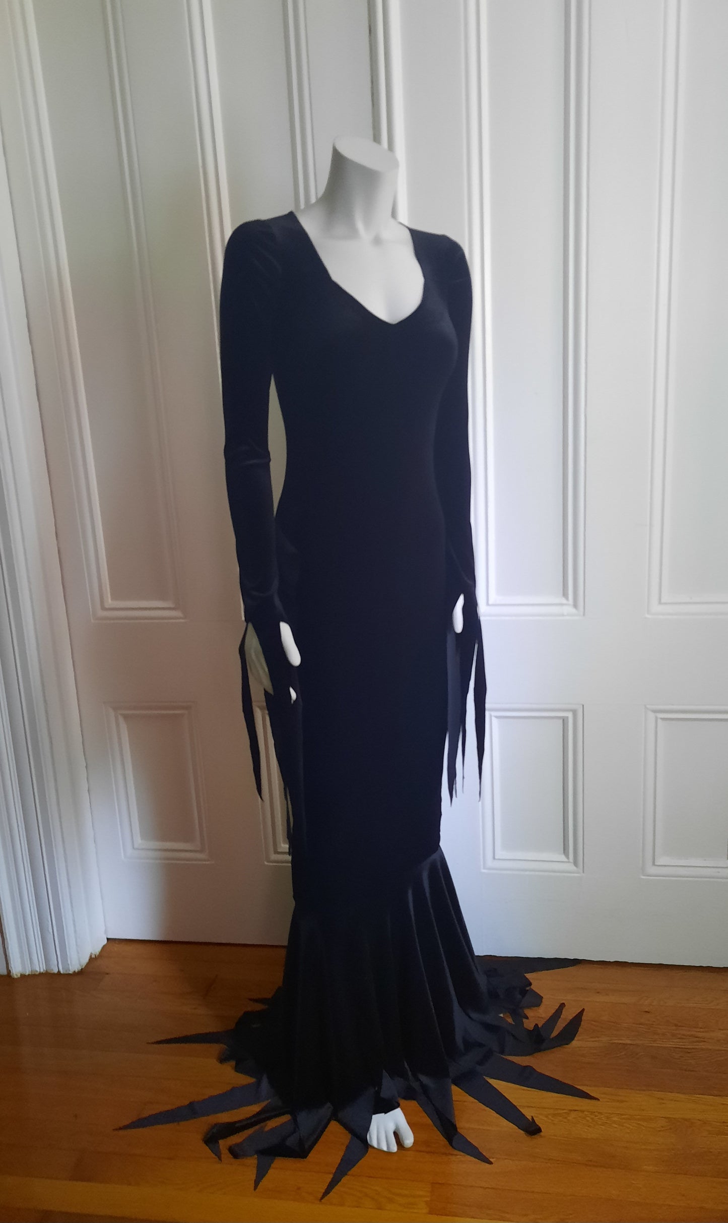 Vintage style 1960s stretch velvet/crush velvet Moriticia Inspired gown with customizable neckline