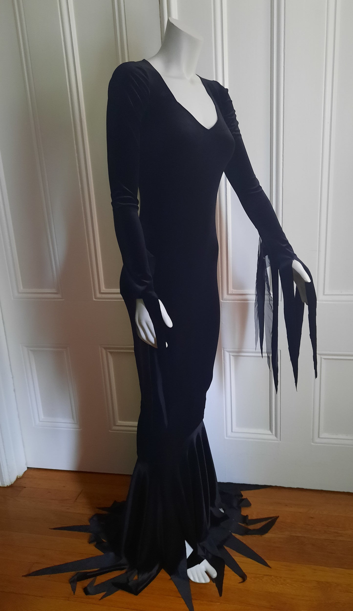 Vintage style 1960s stretch velvet/crush velvet Moriticia Inspired gown with customizable neckline