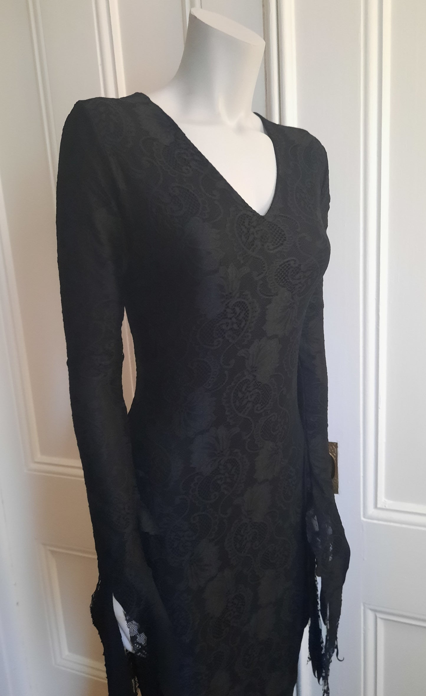 Matte black lace gothic sexy Morticia Addams Inspired Deluxe gown