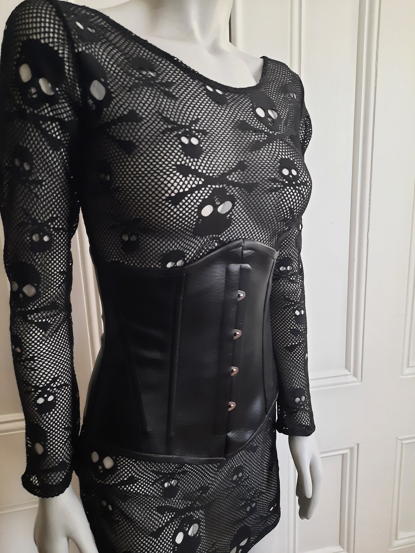 Black Vinyl Underbust corset hand set steel boned waist cincher