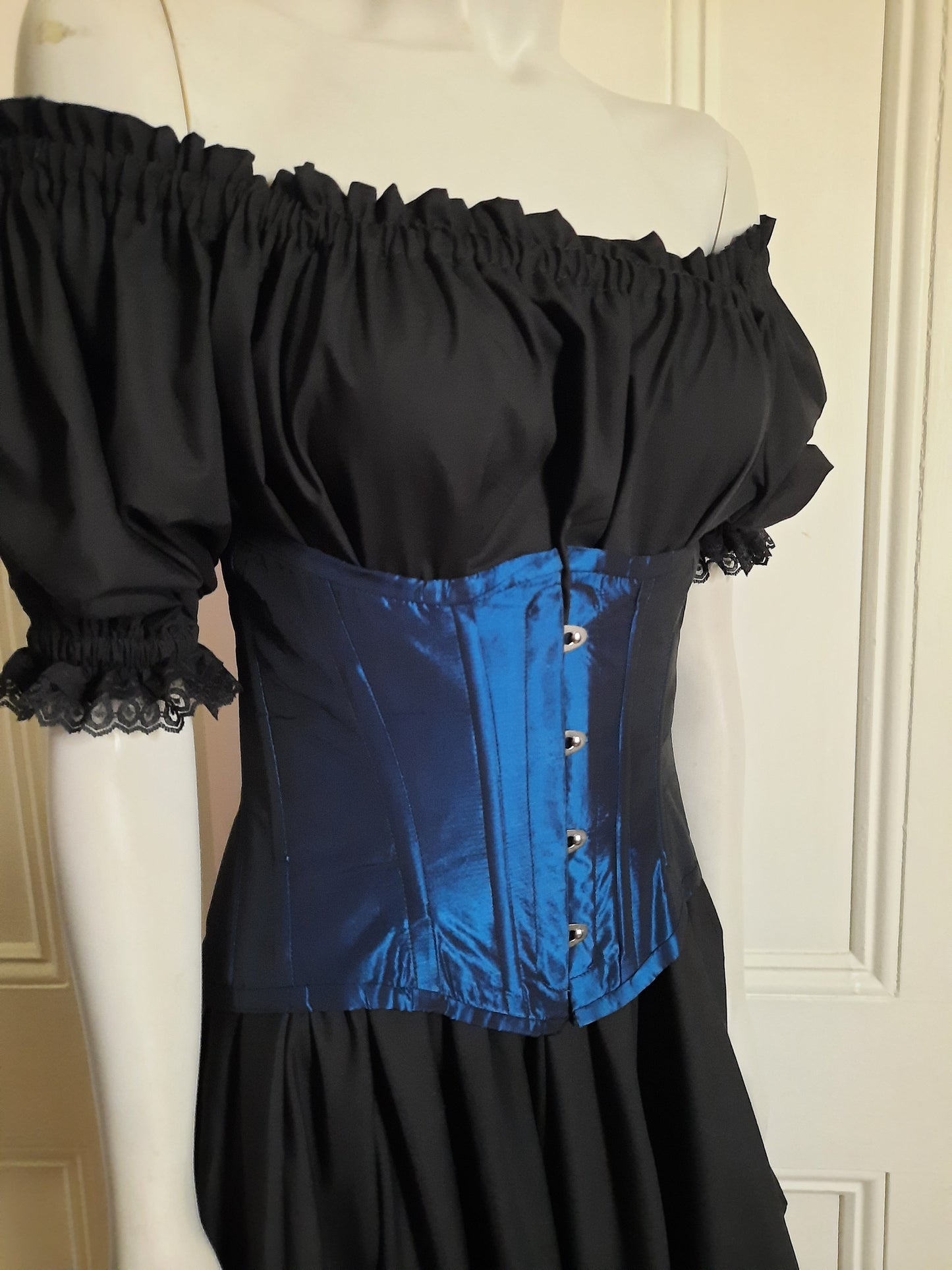 Blue Iridescent taffeta underbust corset