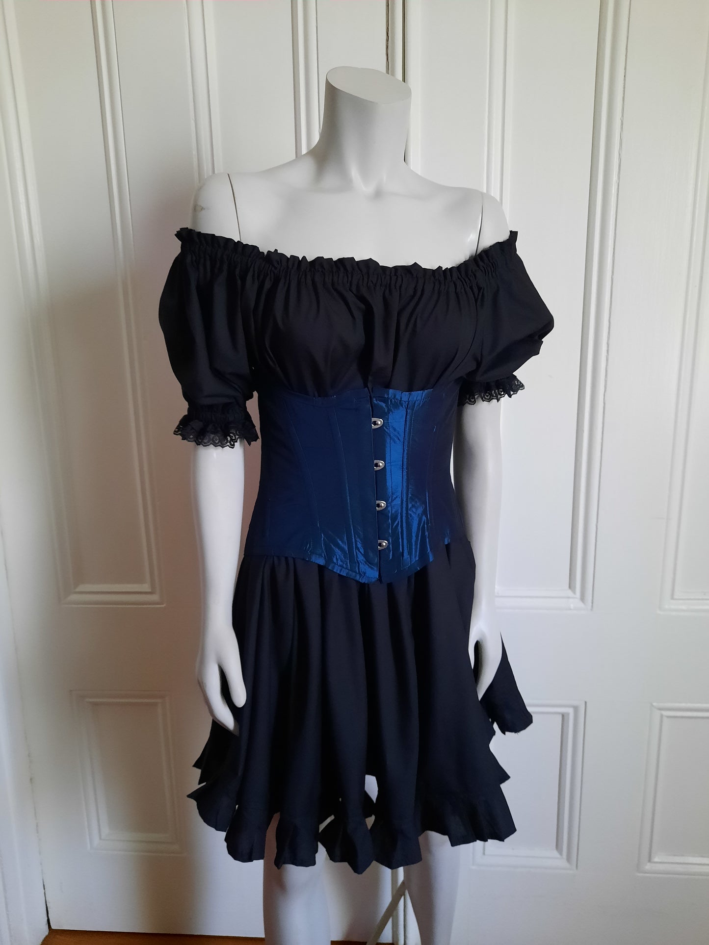 Blue Iridescent taffeta underbust corset