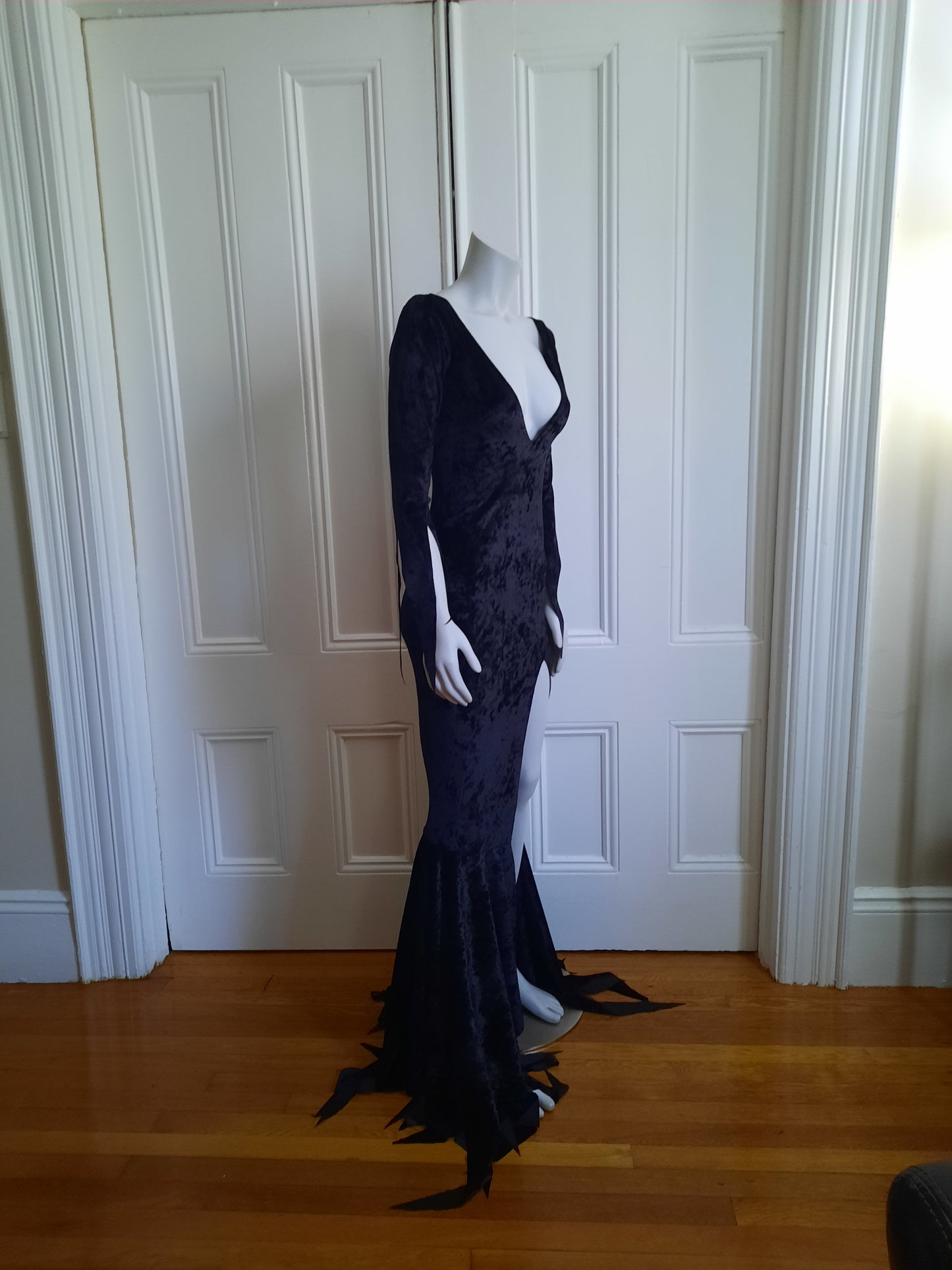 Vampire Half Sleeve black velvet dress with slit