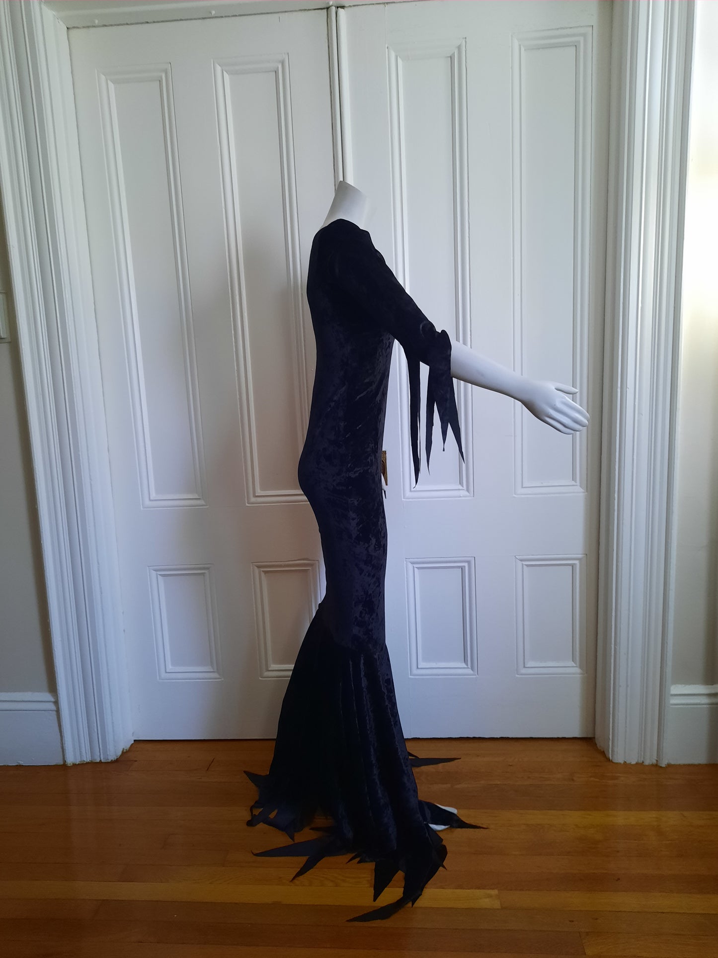 Vampire Half Sleeve black velvet dress with slit