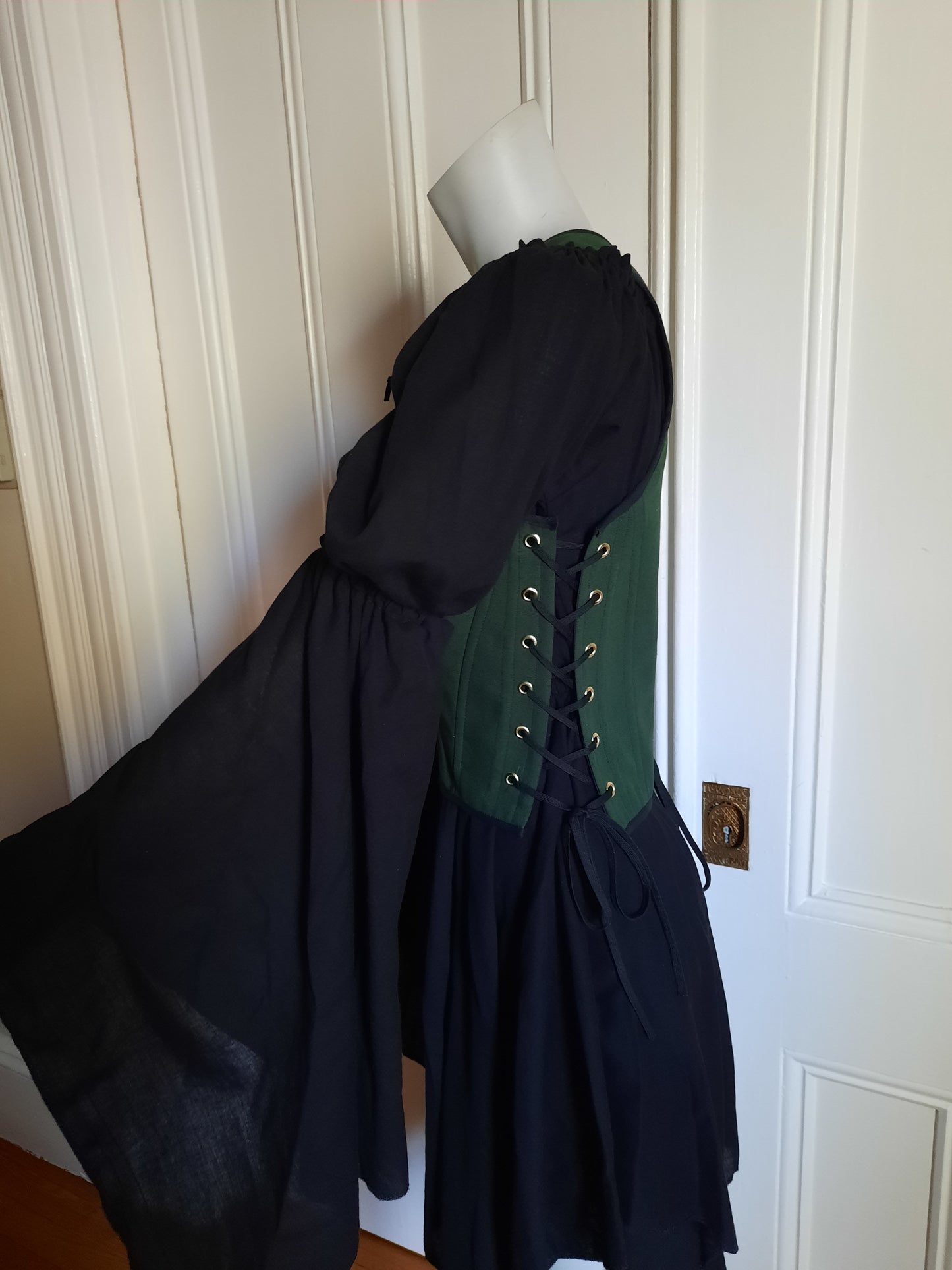 Green gothic / Steampunk Renaissance Fair Vest style mid bust closed front corset