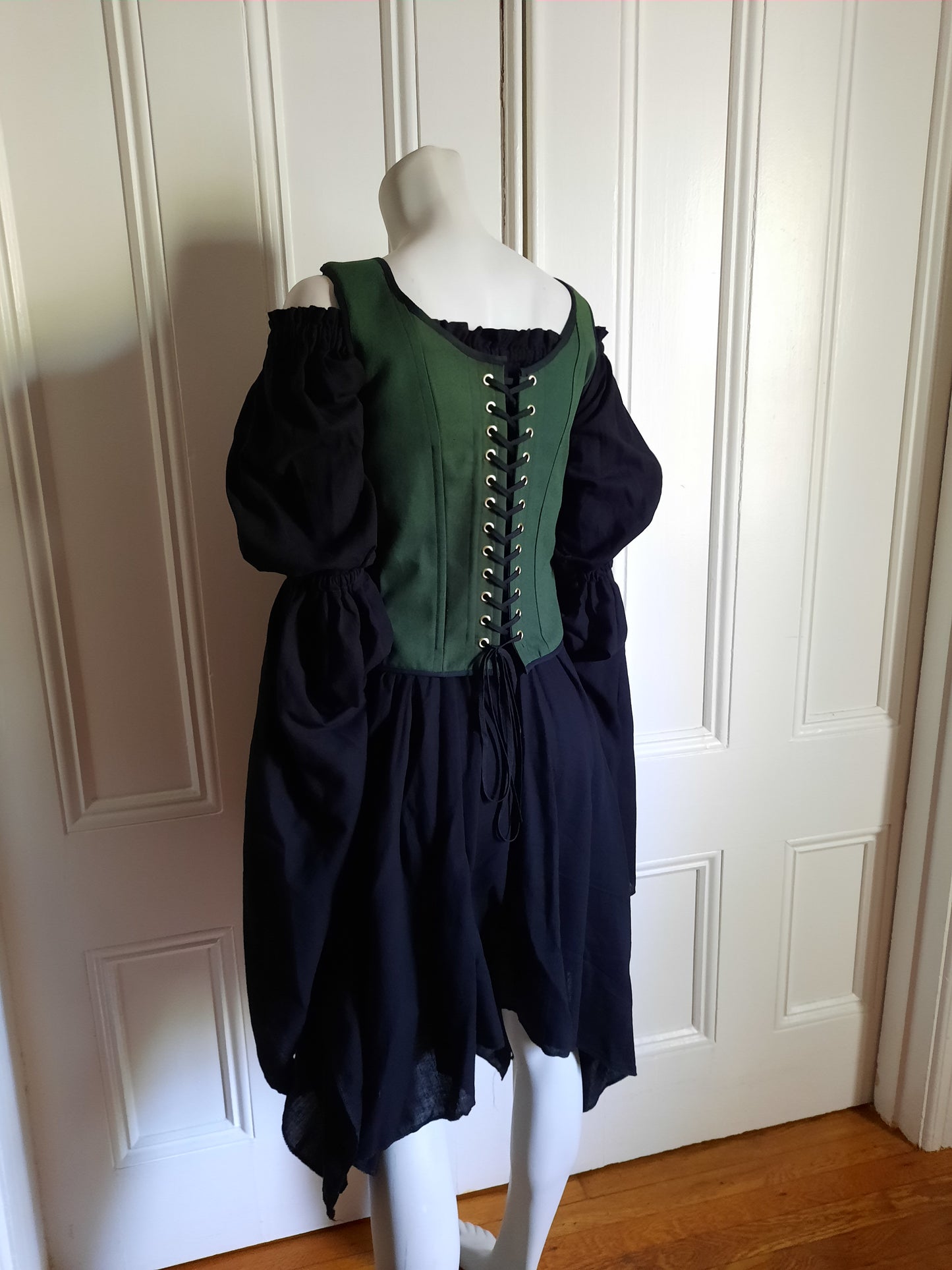 Green gothic / Steampunk Renaissance Fair Vest style mid bust closed front corset
