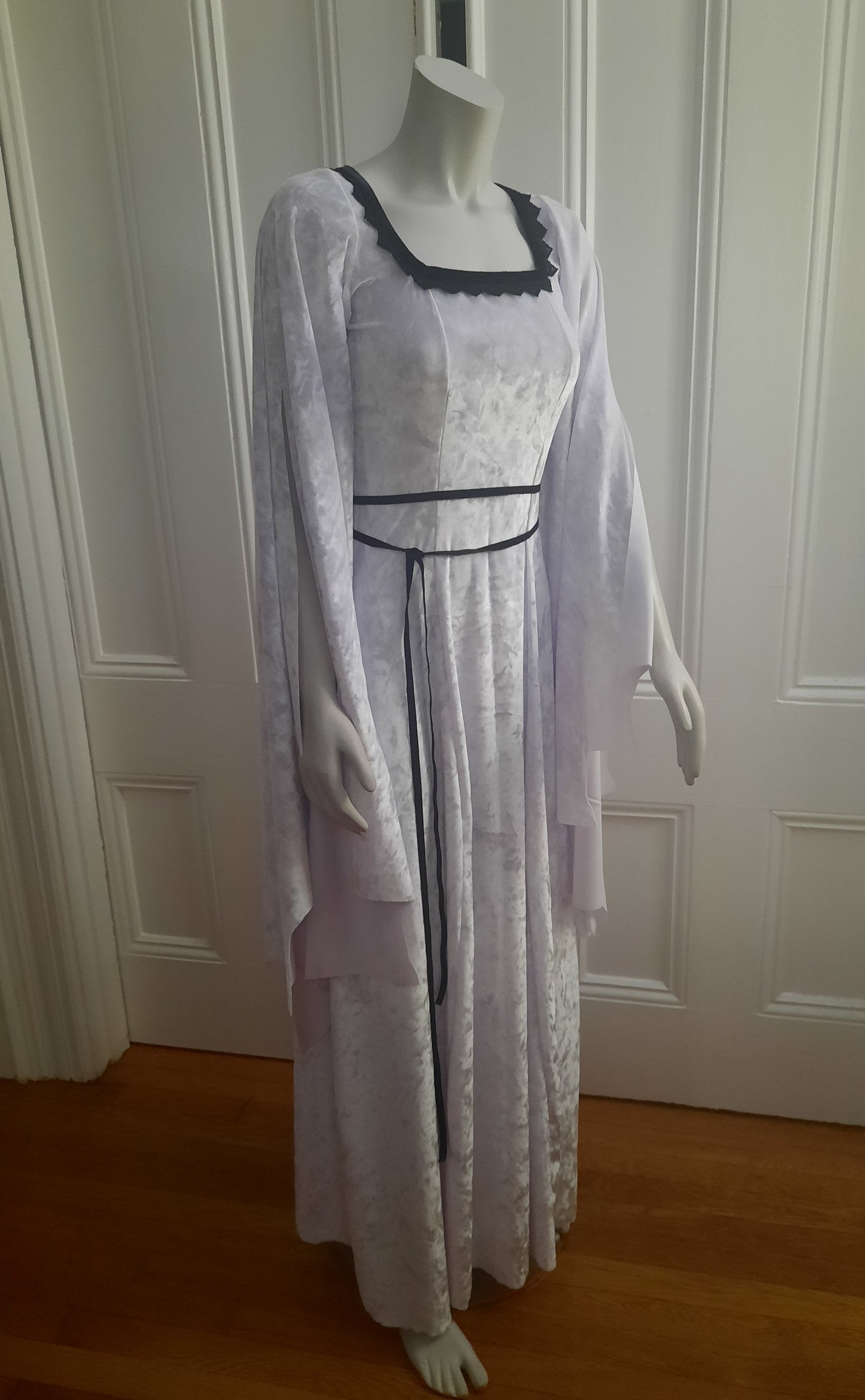 White Crushed Velvet Lily Munster Inspired Gown