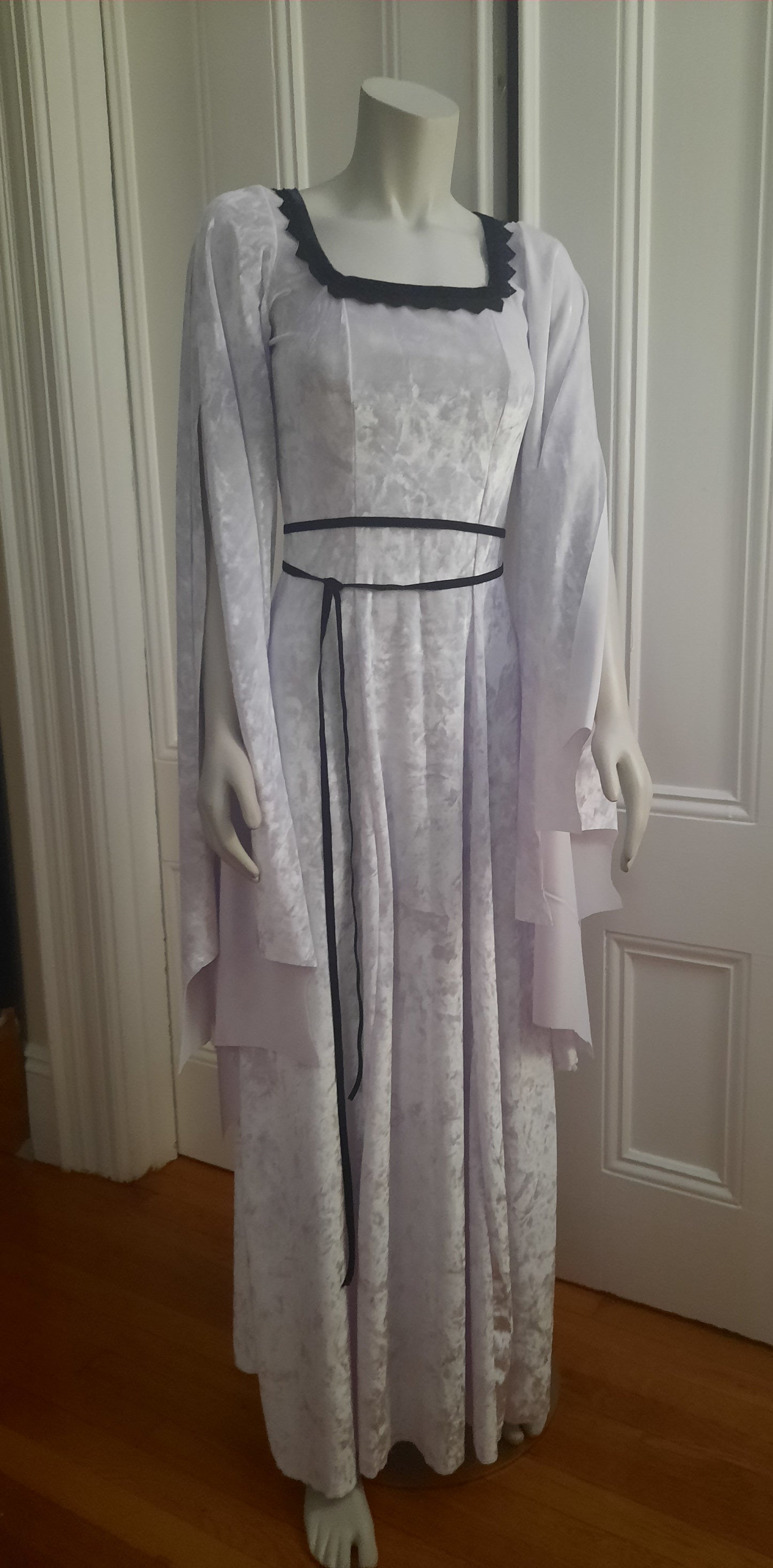 White Crushed Velvet Lily Munster Inspired Gown
