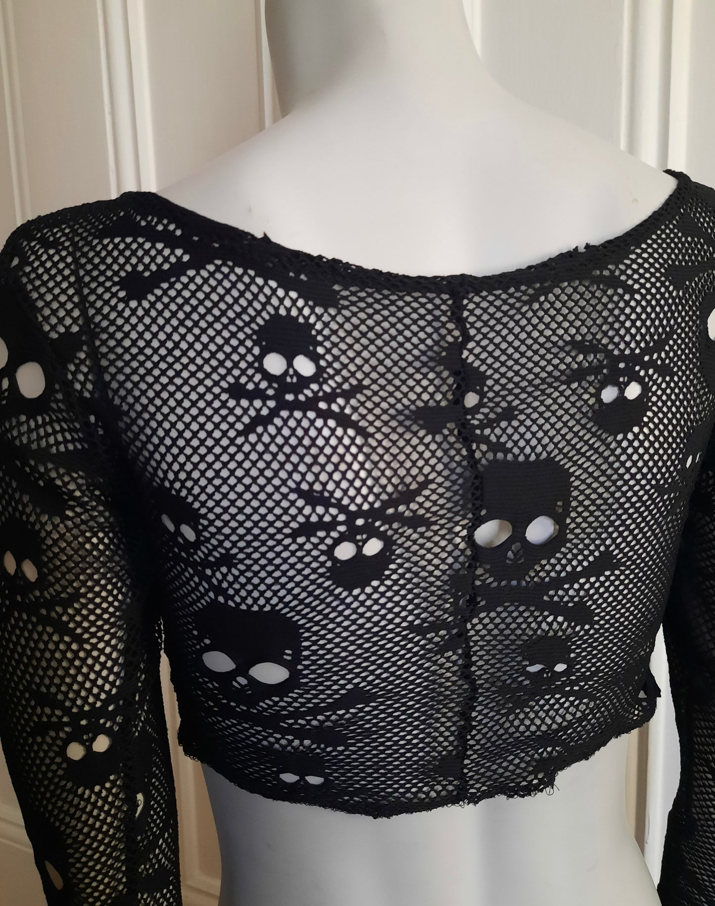 Long sleeve black skull Fishnet crop top