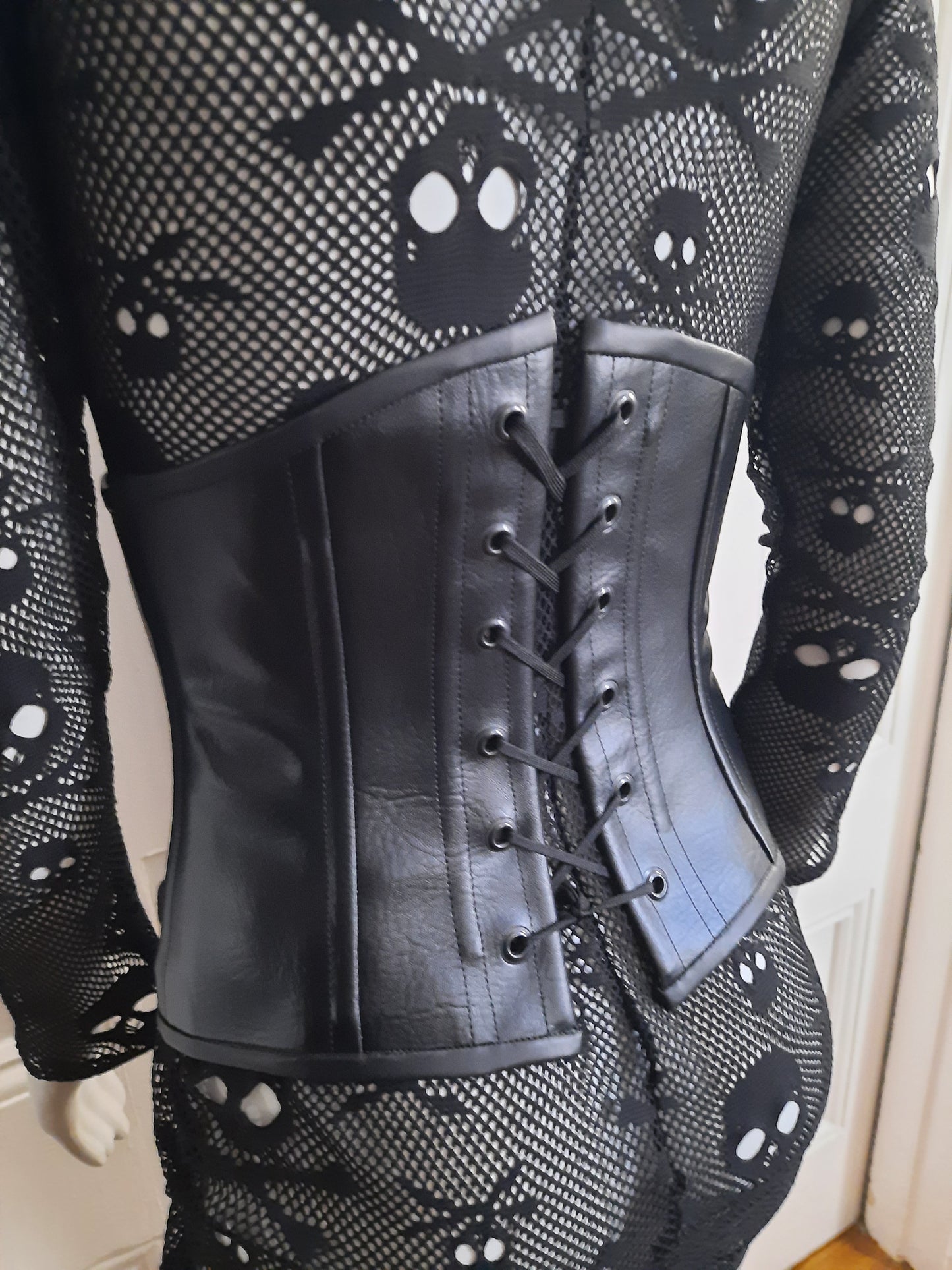 Black Vinyl Underbust corset hand set steel boned waist cincher