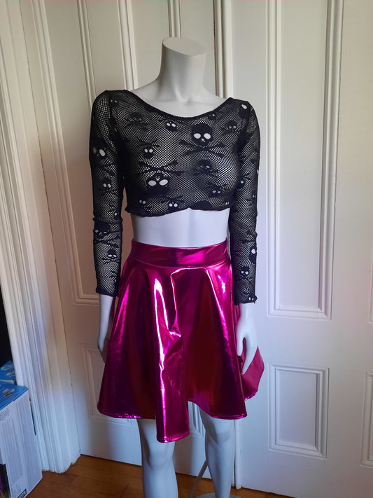 Hot Pink Metallic Barbie Circle Y2K Mini Skater Skirt - Handmade Cosplay Gothic Dancewear