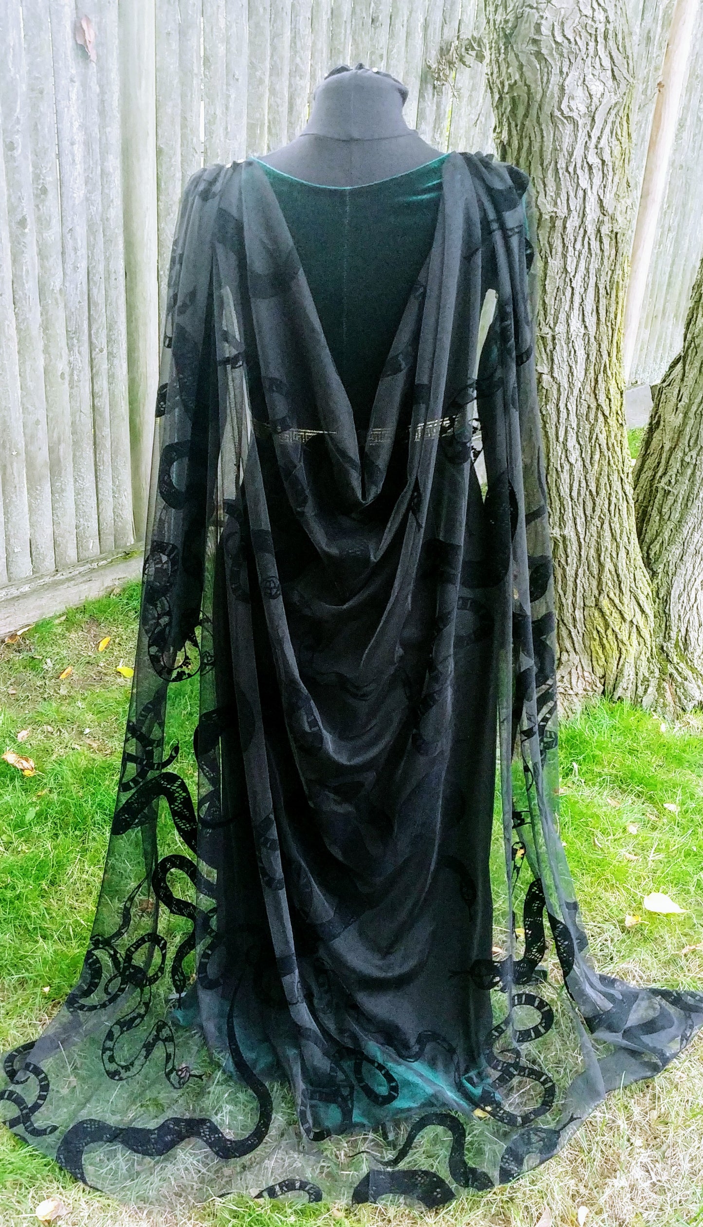 Green Velvet Goddess Medusa Sexy Snake Costume Dress with Slit