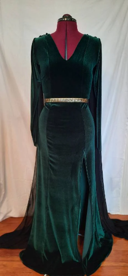 Green Velvet Goddess Medusa Sexy Snake Costume Dress with Slit